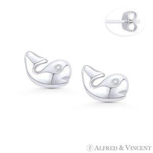 Whale Fish & Sealife Charm Stud Earrings in Oxidized .925 Sterling Silver